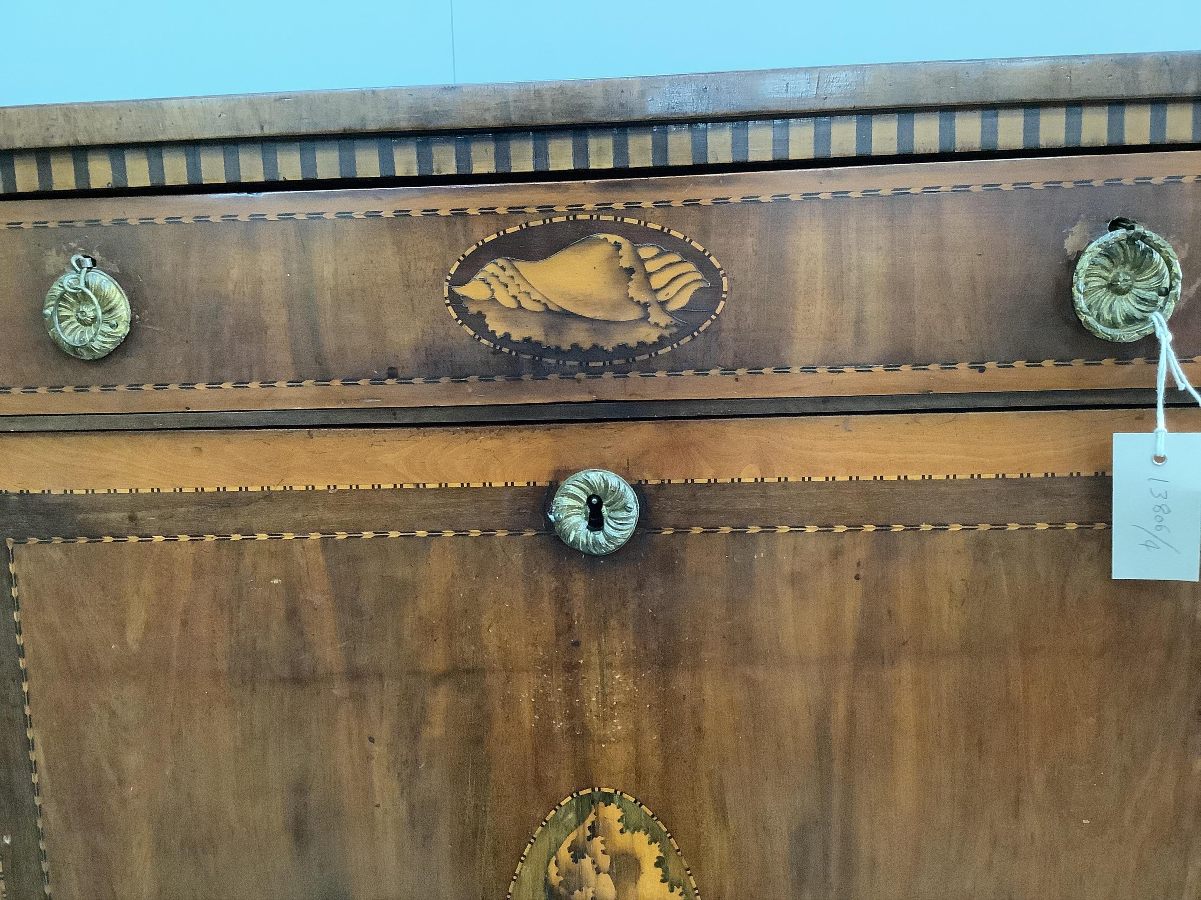 An early 19th century Dutch marquetry inlaid mahogany secretaire à abbatant, width 82cm, depth 41cm, height 143cm